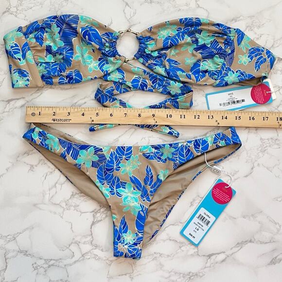 Beach Bunny Bethany Bandeau & Gloria Skimpy Bottom - Blue Jungle Floral $218 - Picture 12 of 15